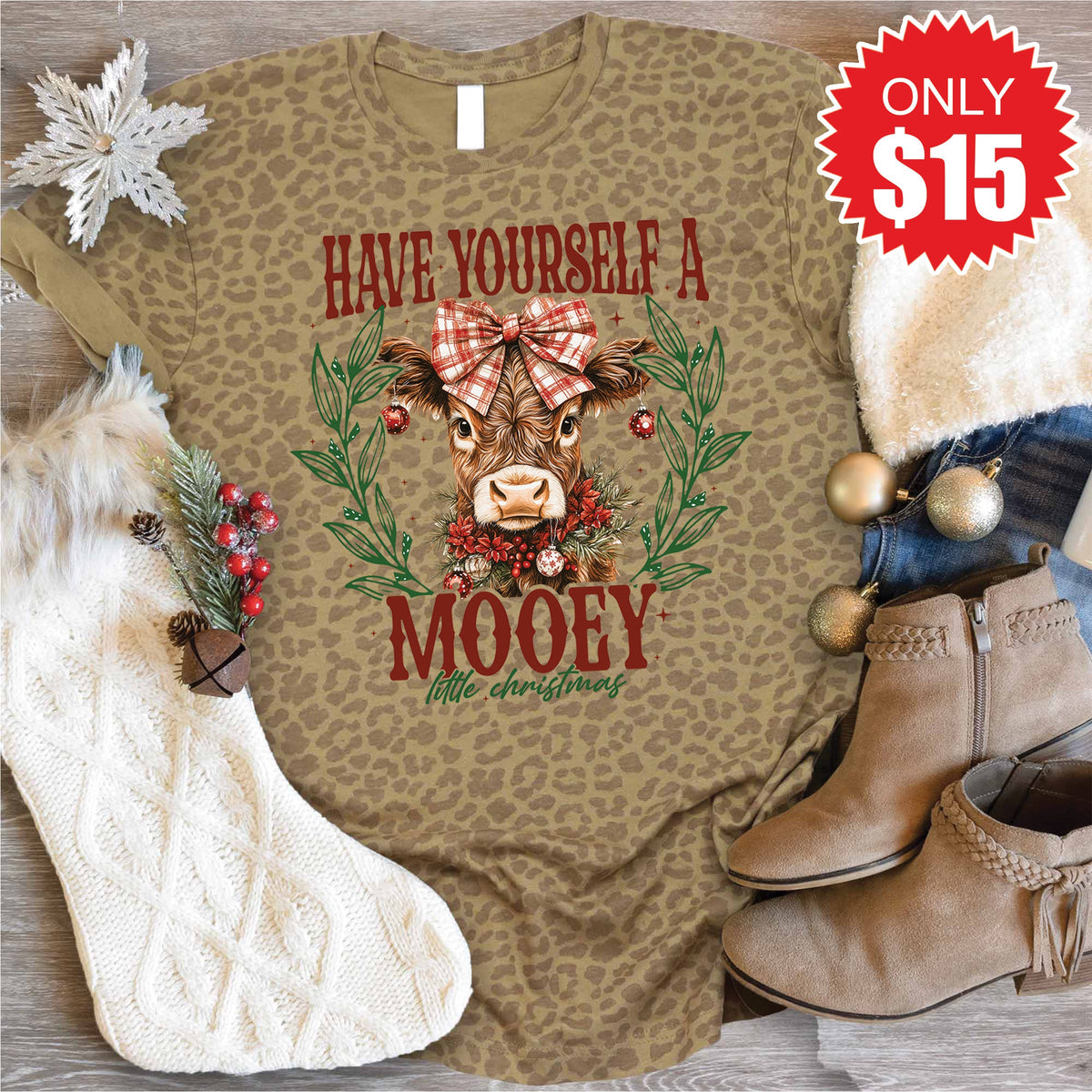 Mooey Little Christmas Tee - Brown Leopard - 15 product image 1