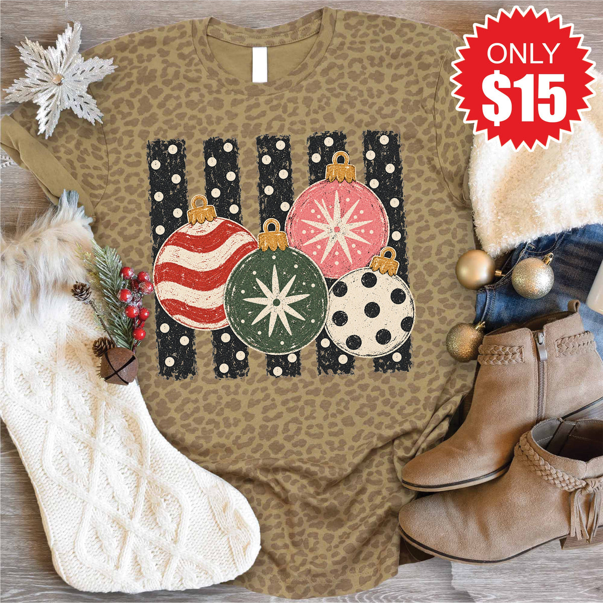 Christmas Ornaments Tee - Brown Leopard - 15 product image 1