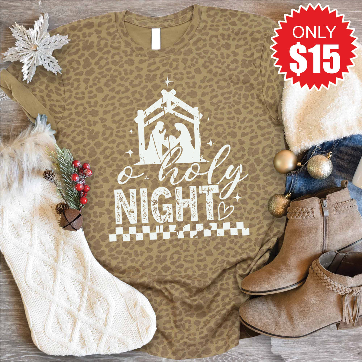 Oh Holy Night Tee - Brown Leopard - 15 product image 1