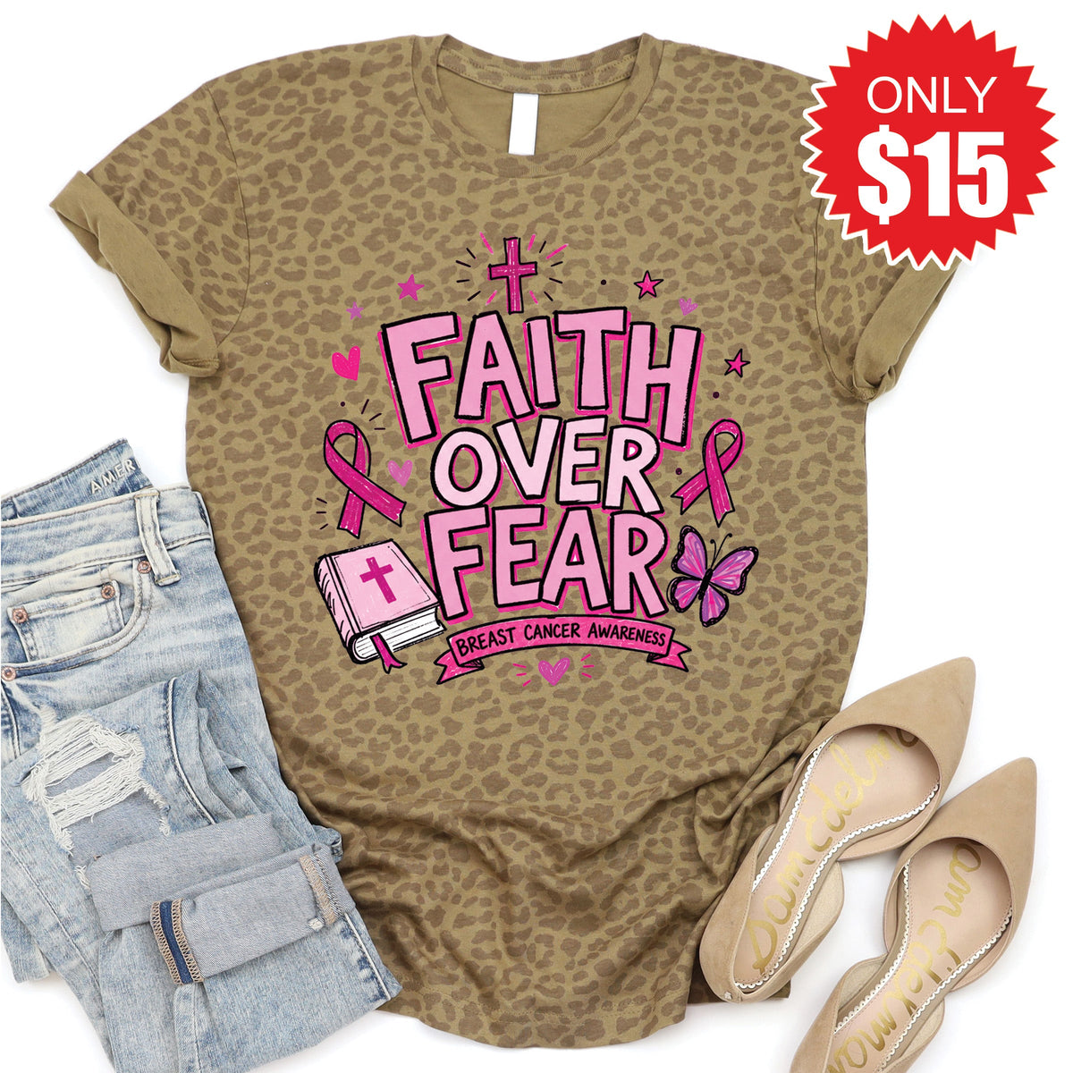 Faith Over Fear Tee - Brown Leopard - 15 product image 1