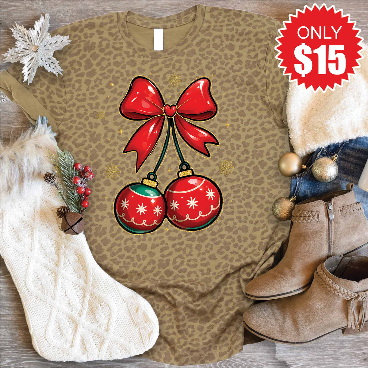 Christmas Cherries Tee - Brown Leopard - 15 product image 1