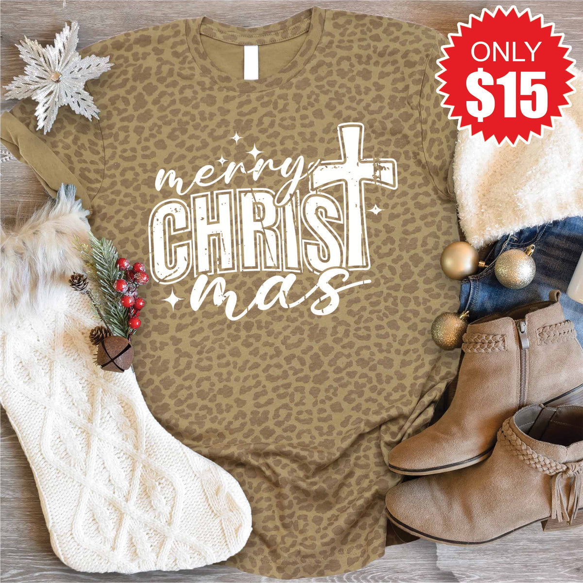 Merry Christmas Tee - Brown Leopard - 15 product image 1
