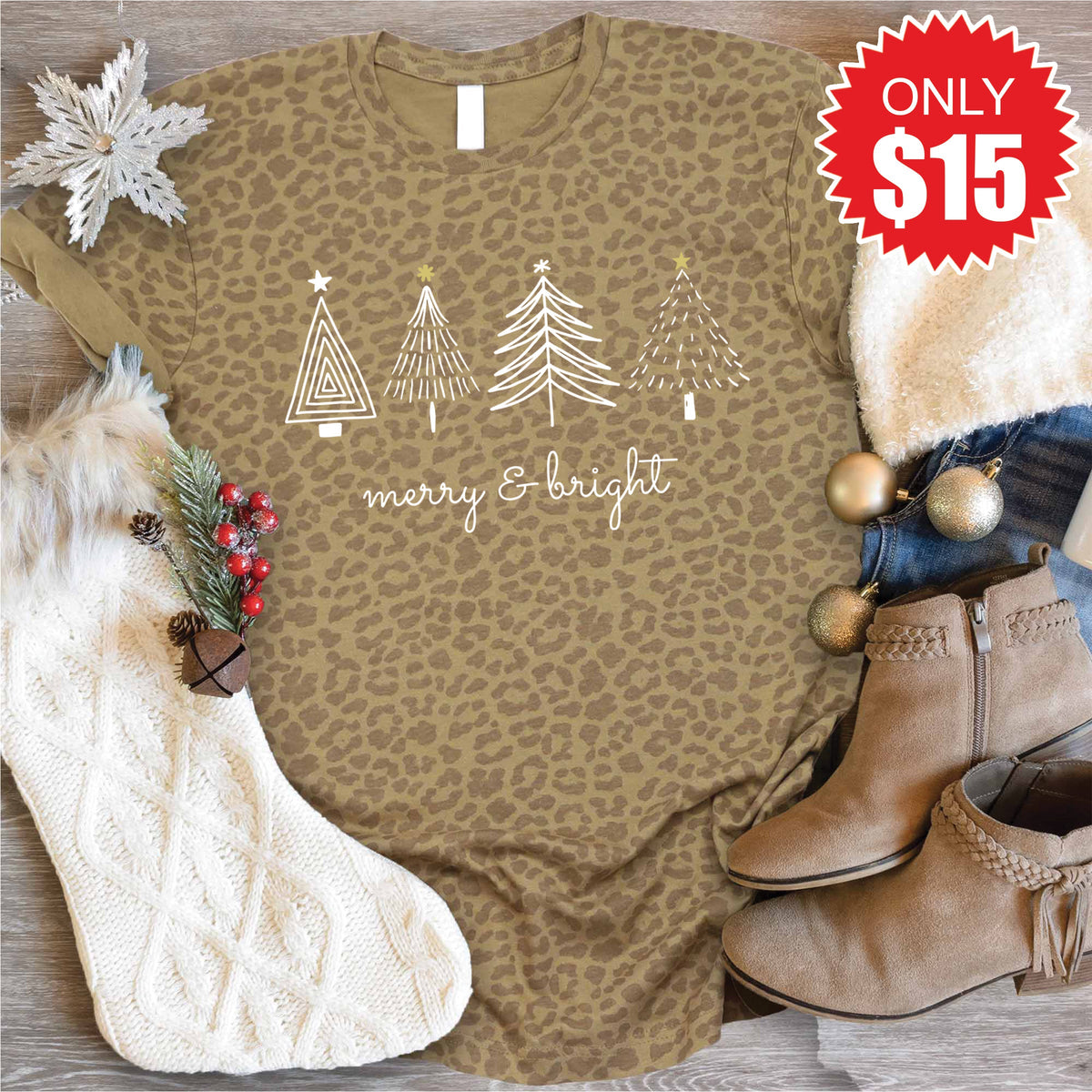 Merry and Bright Tee - Brown Leopard - 15 product image 1