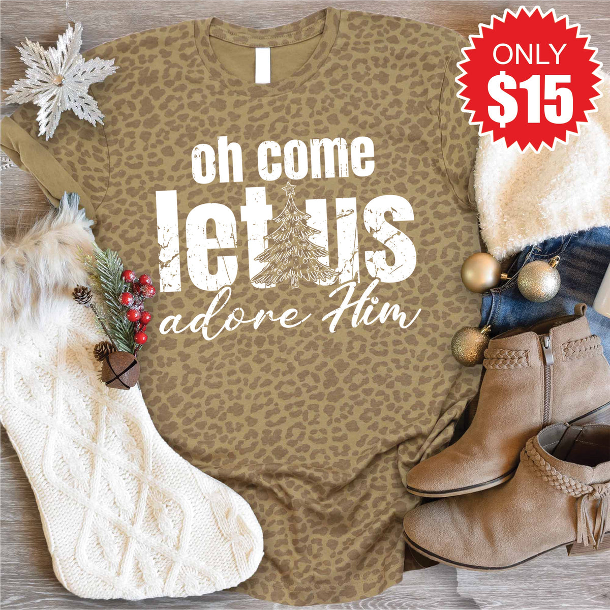 Let Us Adore Him Tee - Brown Leopard - 15 product image 1