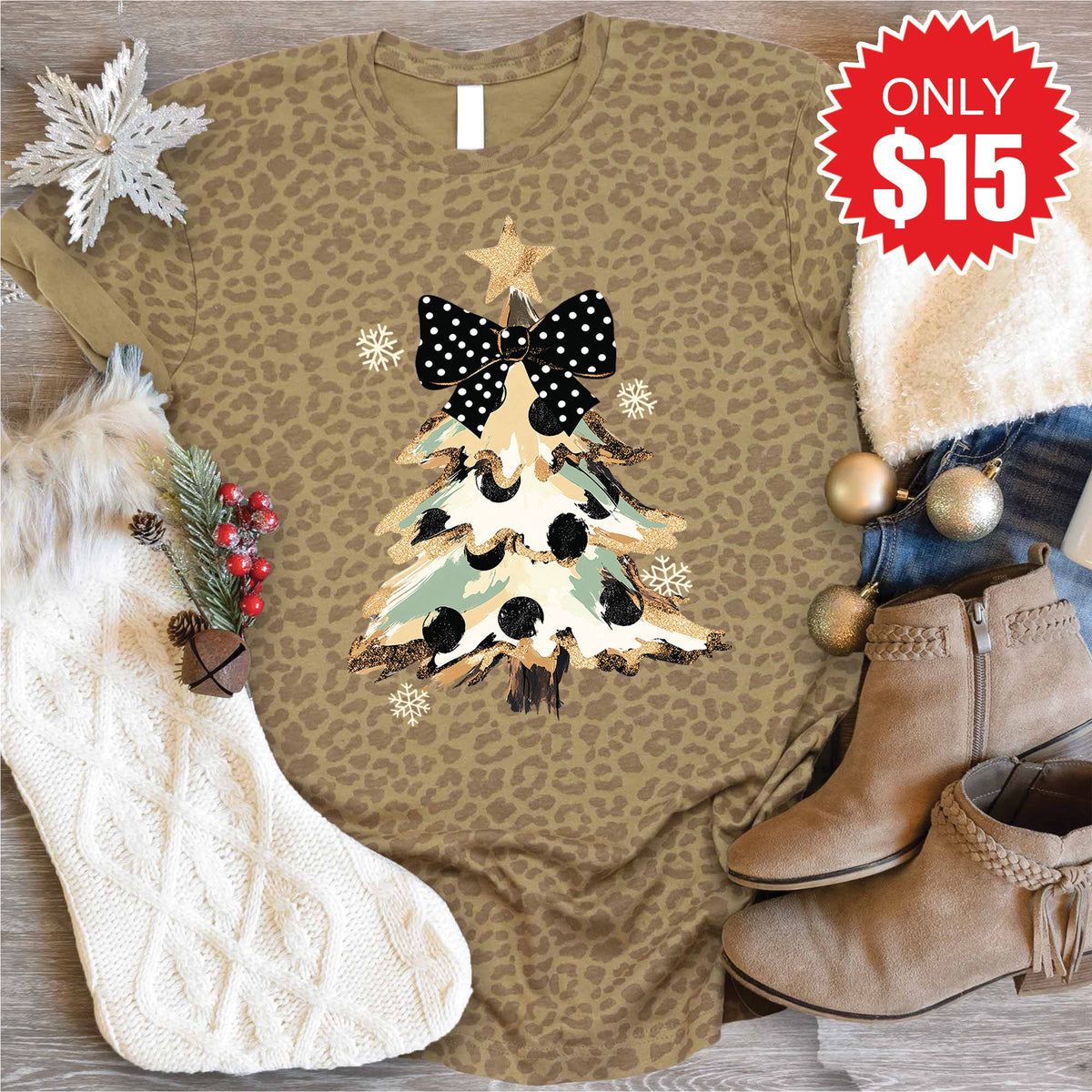Glitter Christmas Tree Tee - Brown Leopard - 15 product image 1