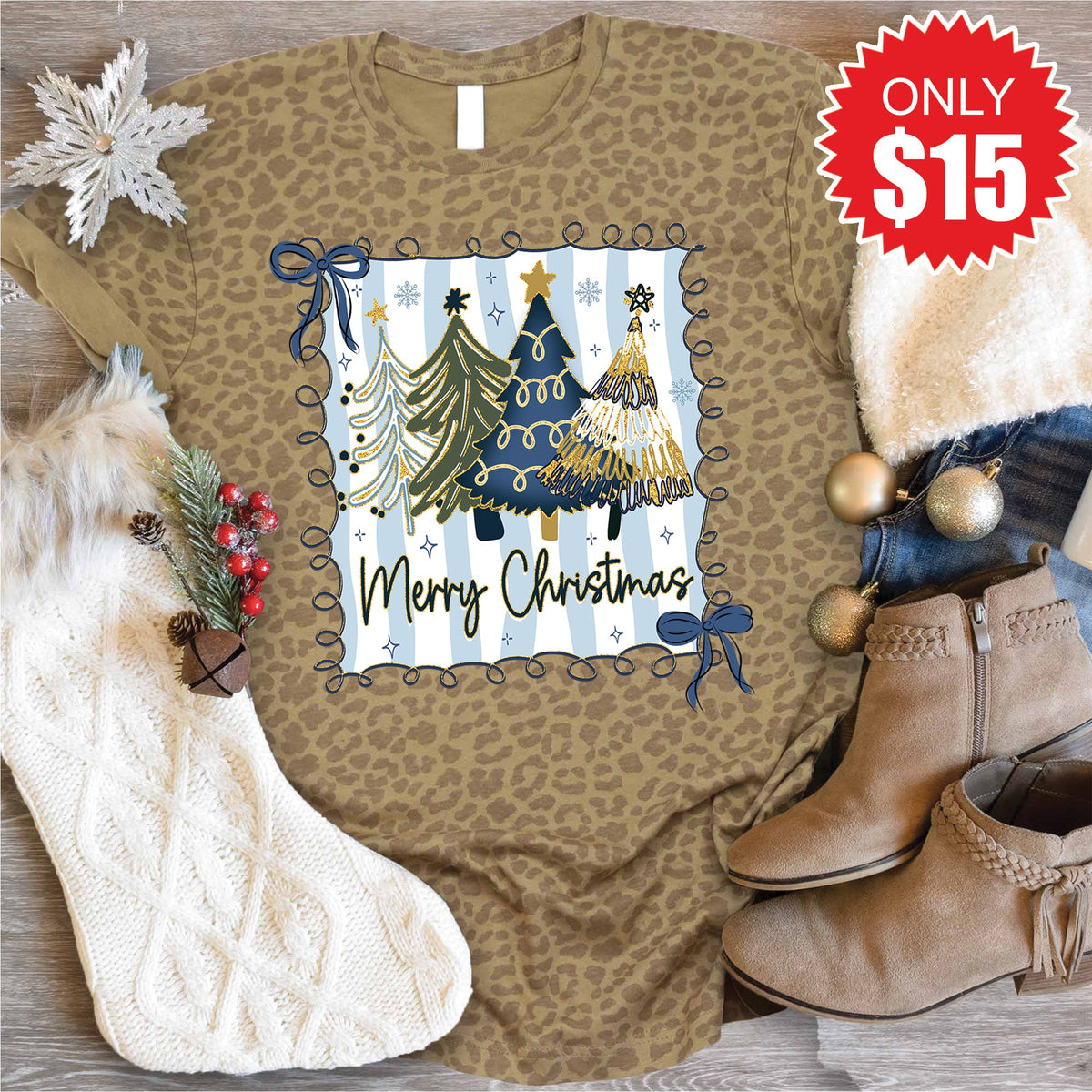 Merry Christmas Tee - Brown Leopard - 15 product image 1