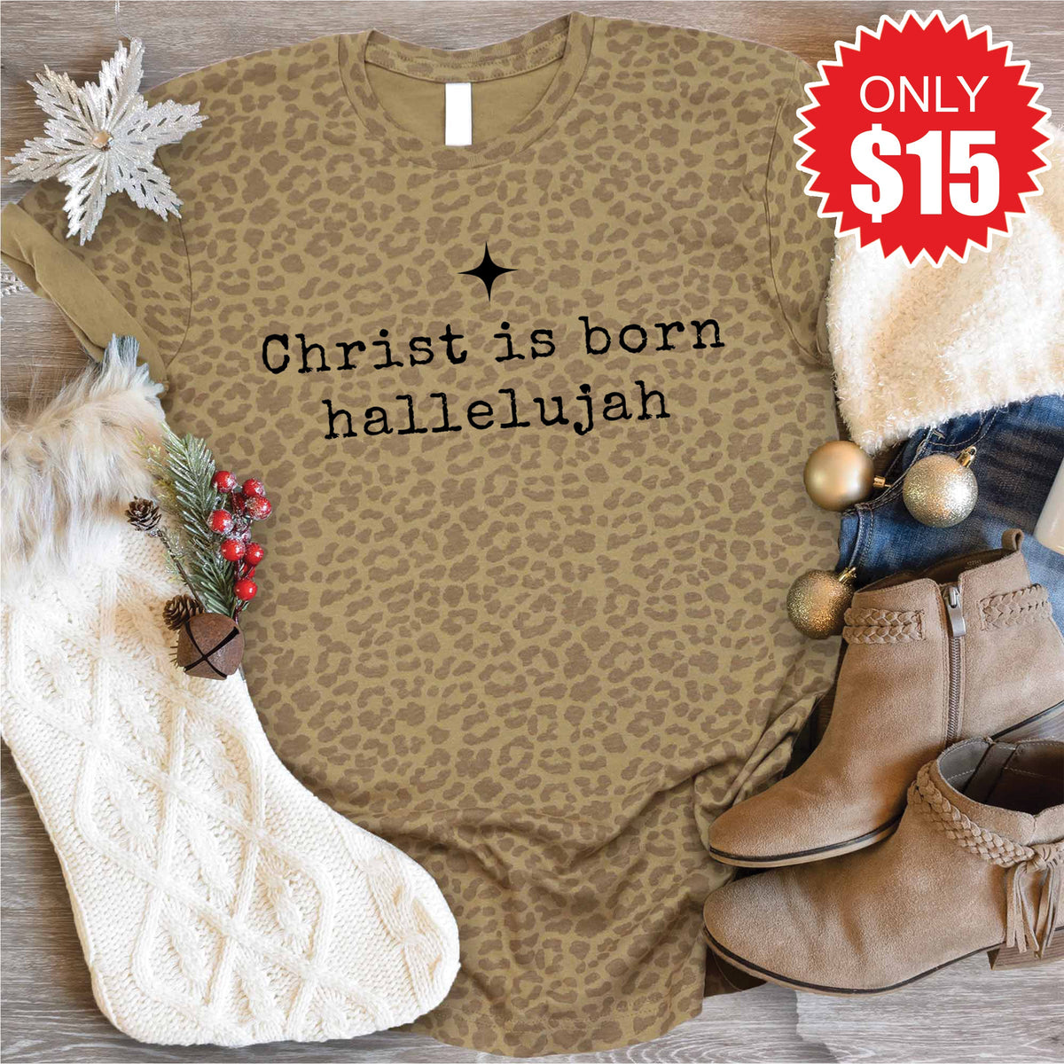 Christ Is Born Tee - Brown Leopard - 15 product image 1
