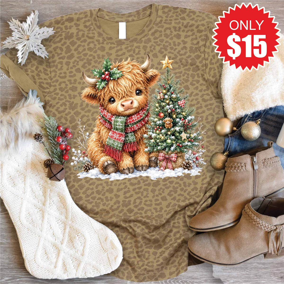 Christmas Cow Tee - Brown Leopard - 15 product image 1