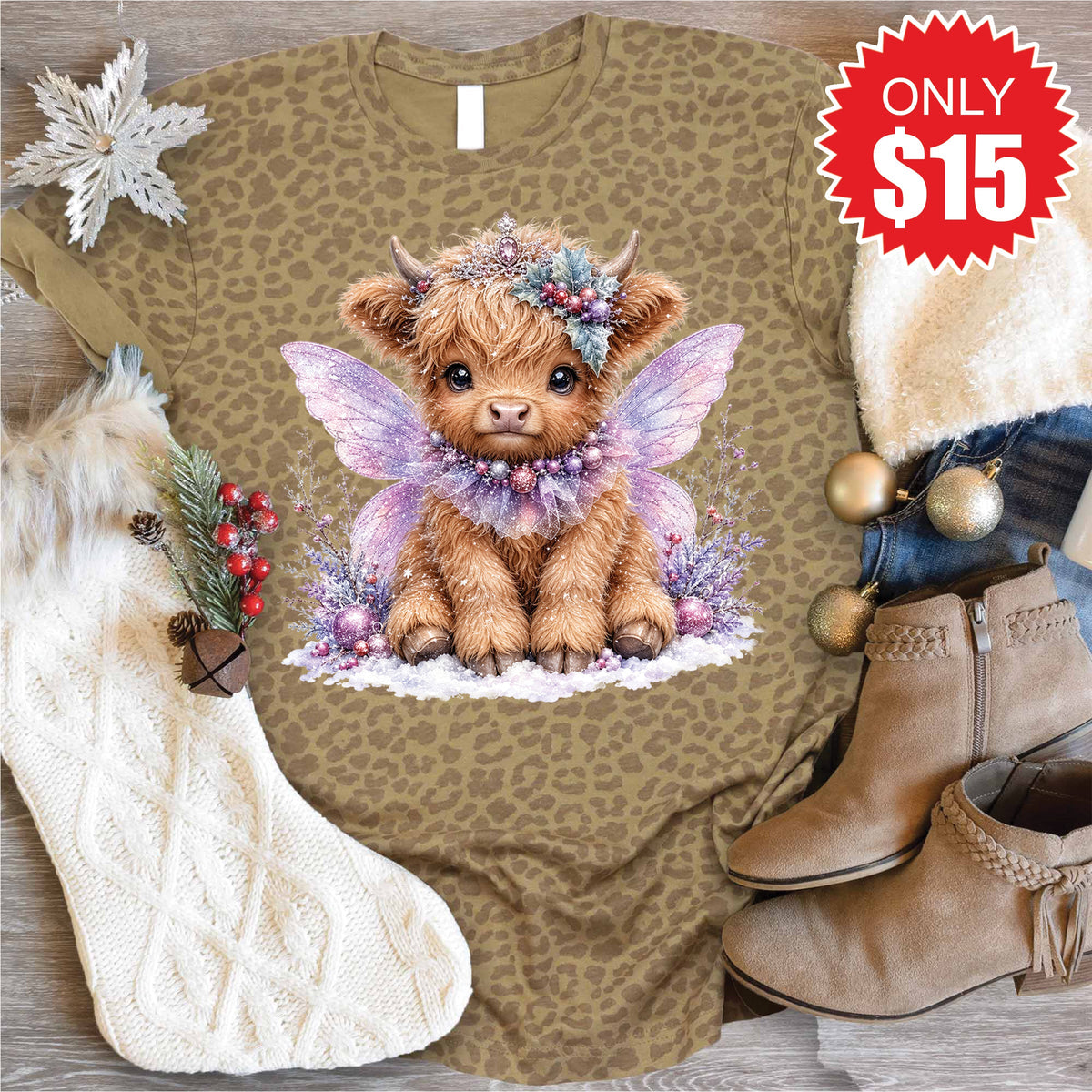 Christmas Cow Tee - Brown Leopard - 15 product image 1