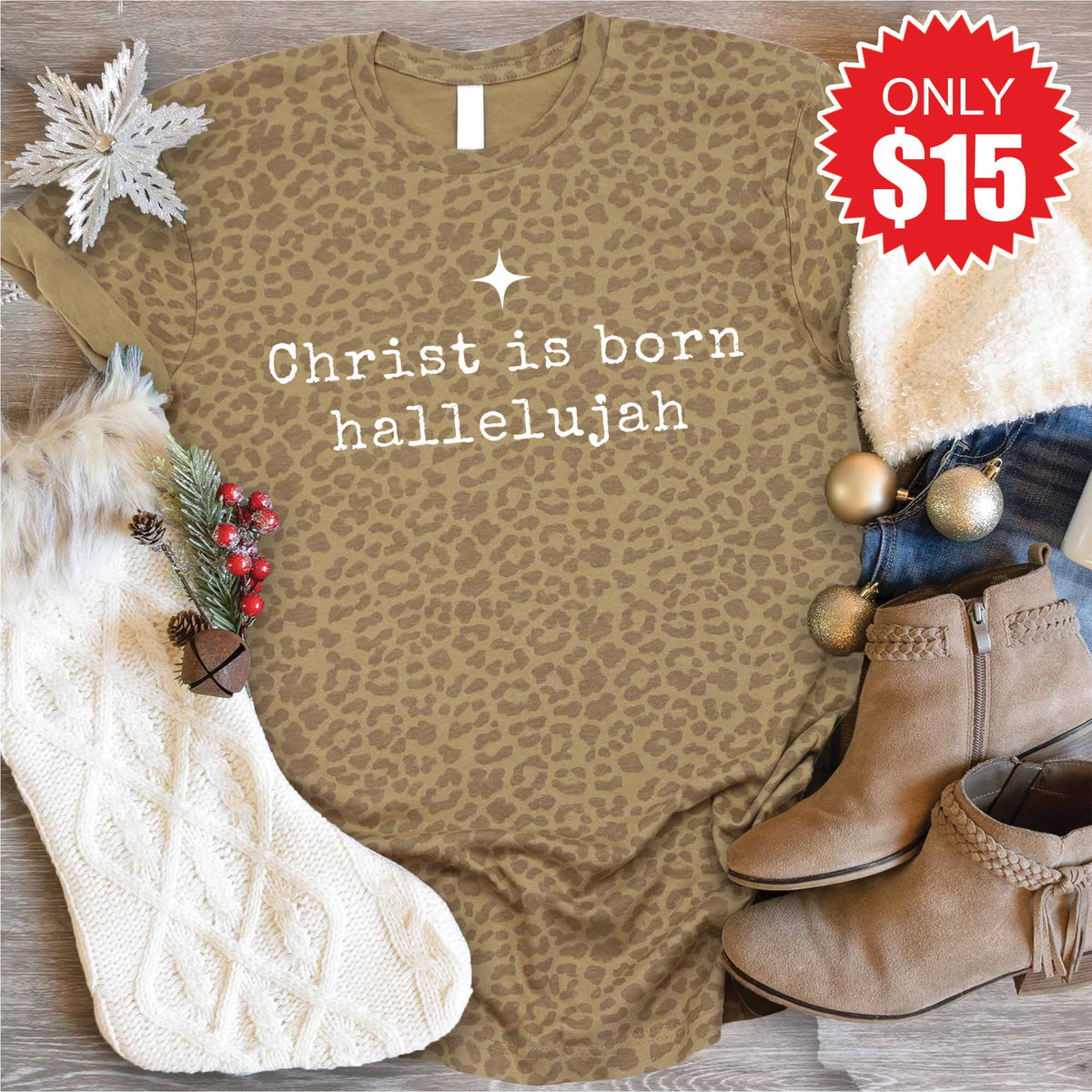 Christ Is Born Tee - Brown Leopard - 15 product image 1