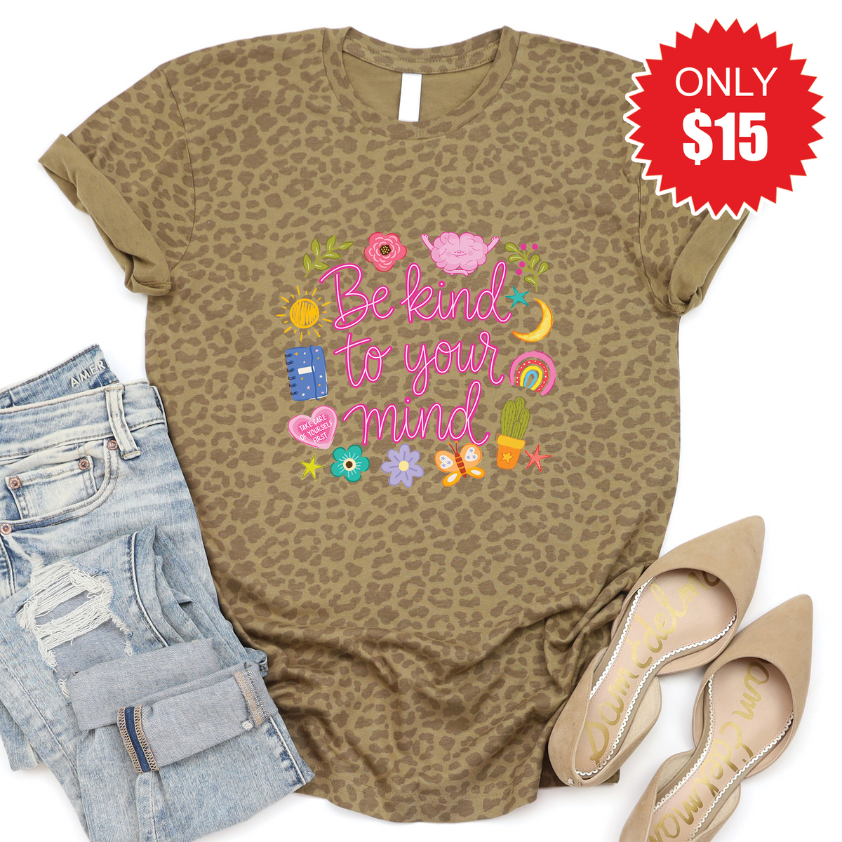 Be Kind To Your Mind Tee - Brown Leopard - 15 product image 1
