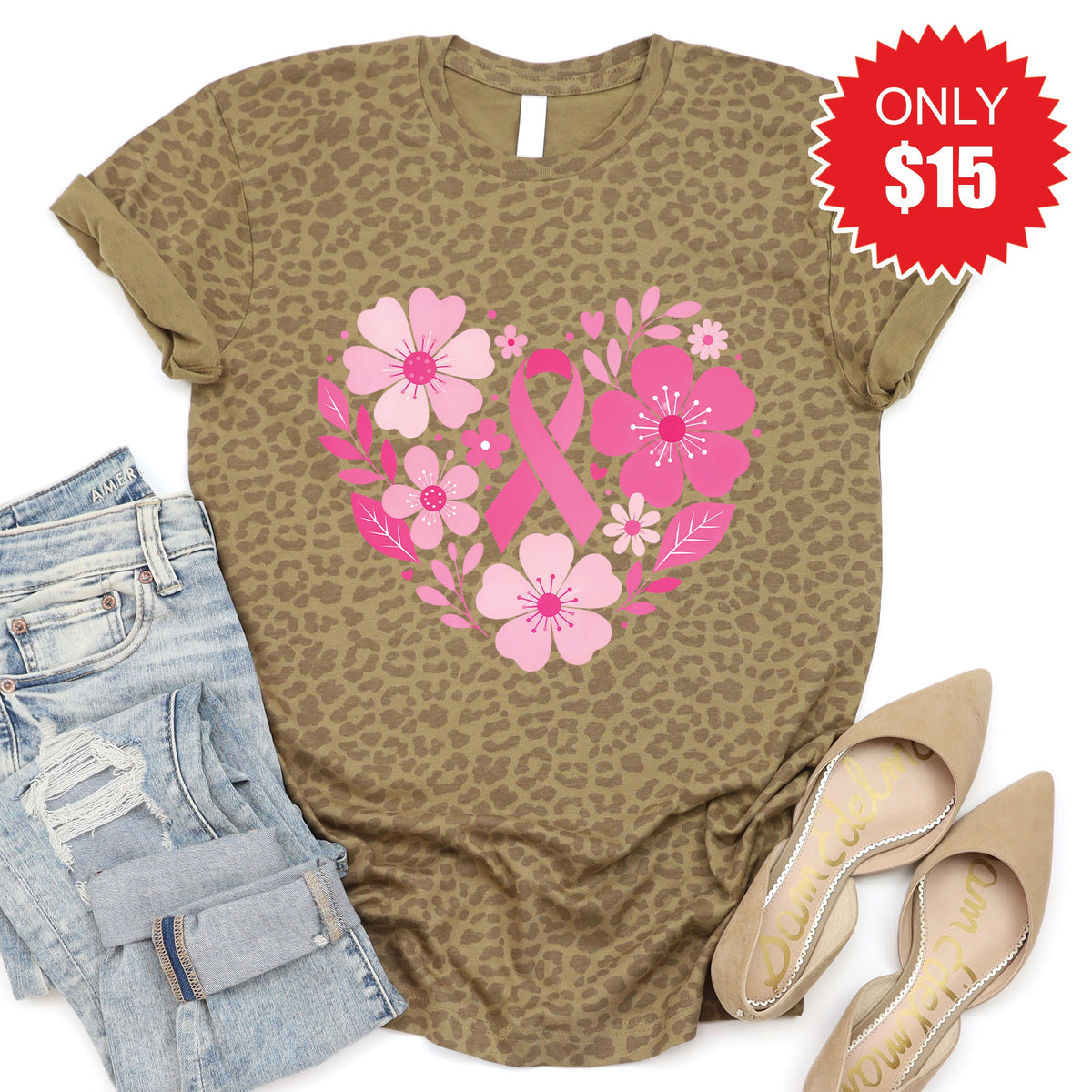 Pink Ribbon Floral Tee - Brown Leopard - 15 product image 1