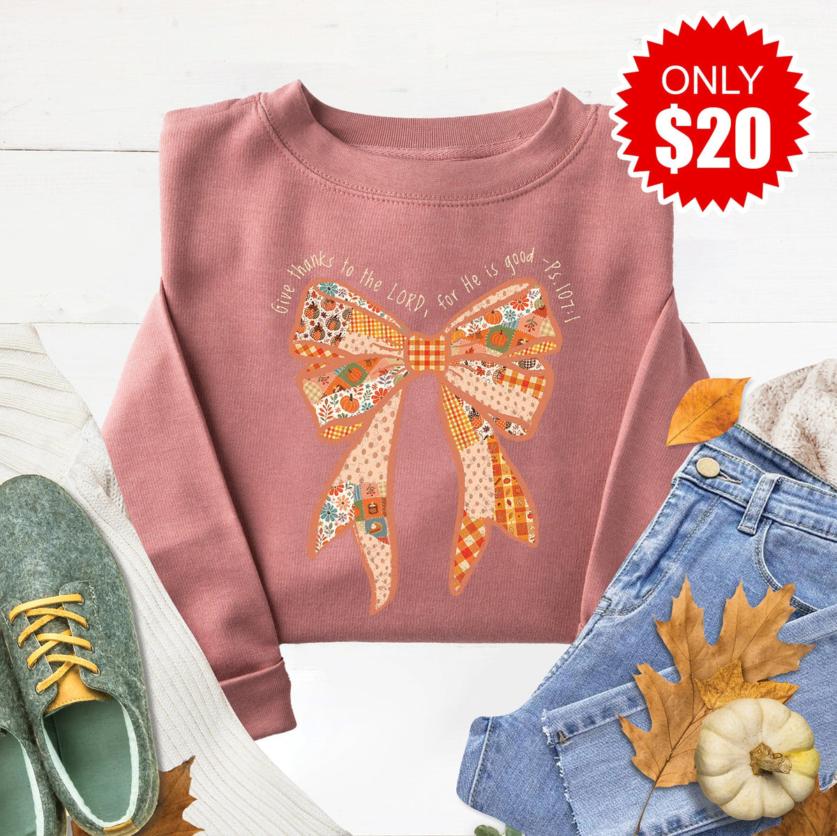 Give Thanks To The Lord Sweatshirt - Heather Mauve - 20 product image 1