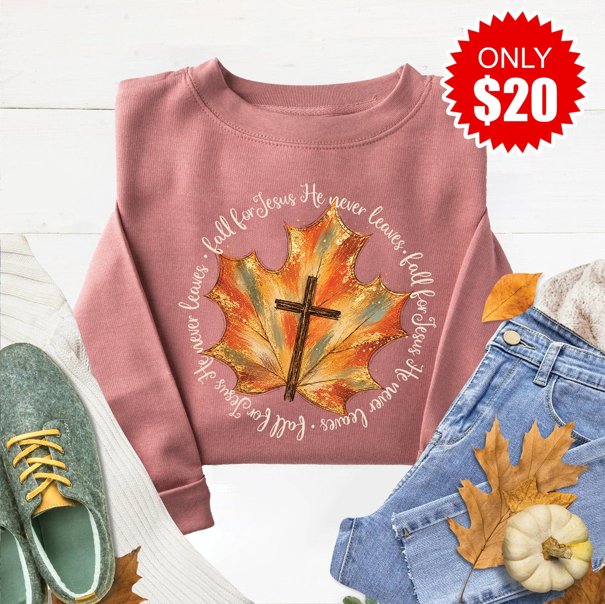 Fall For Jesus Sweatshirt - Heather Mauve - 20 product image 1