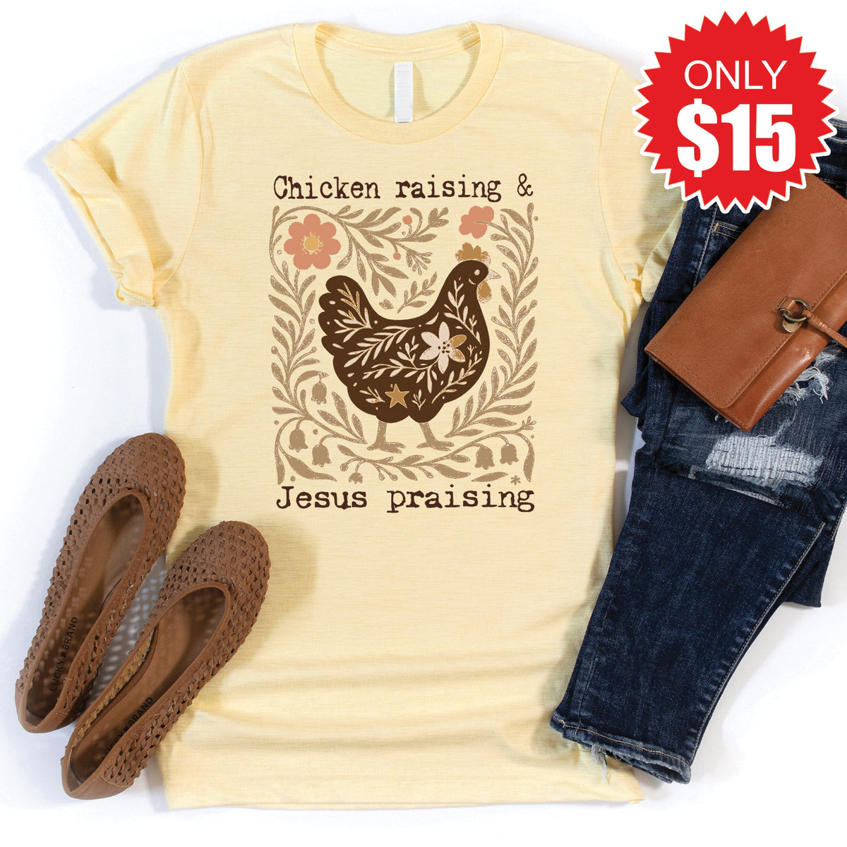 Jesus Praising Tee - Heather French Vanilla - 15 product image 1