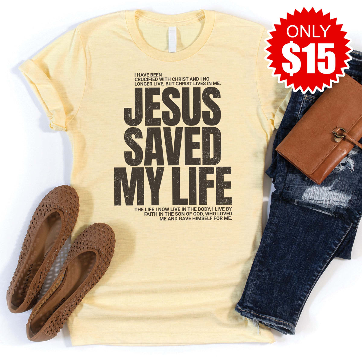 Jesus Saved My Life Tee - Heather French Vanilla - 15 product image 1