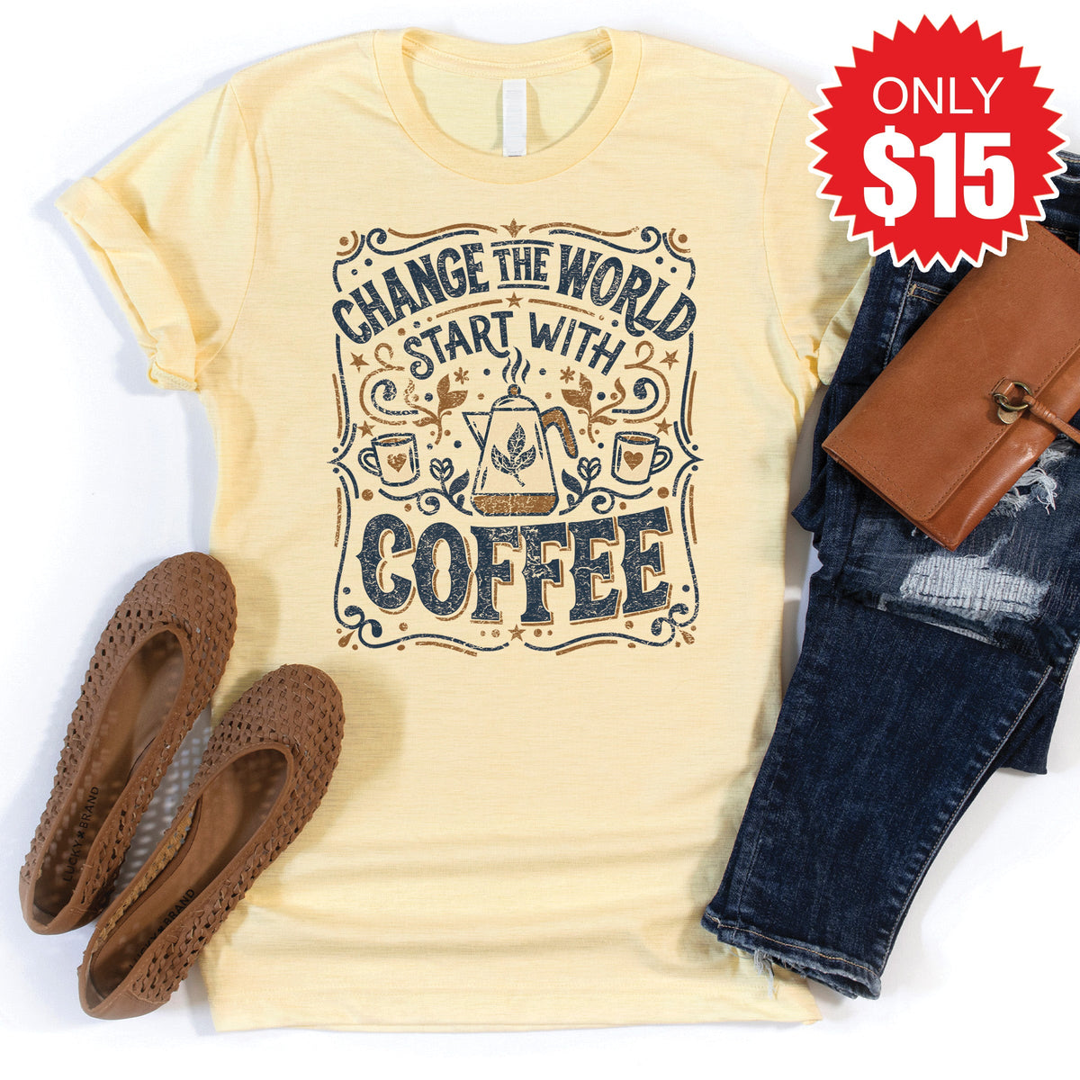 Change the World Coffee Tee - Heather French Vanilla - 15 product image 1