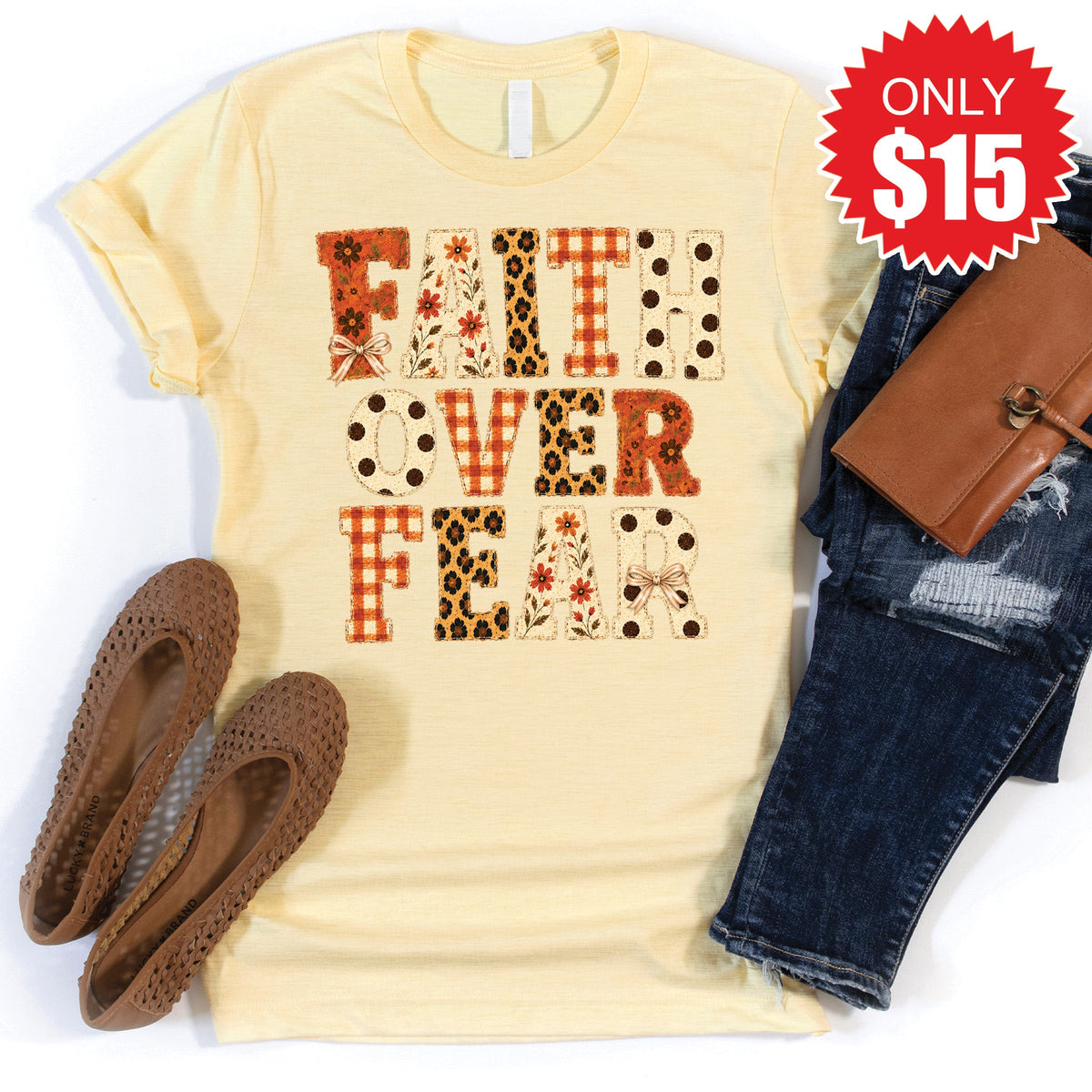 Faith Over Fear Tee - Heather French Vanilla - 15 product image 1