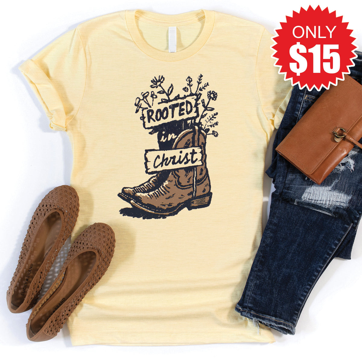 Rooted In Christ Tee - Heather French Vanilla - 15 product image 1