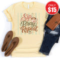 Sip Pray Repeat Tee - Heather French Vanilla - 15 product image 1