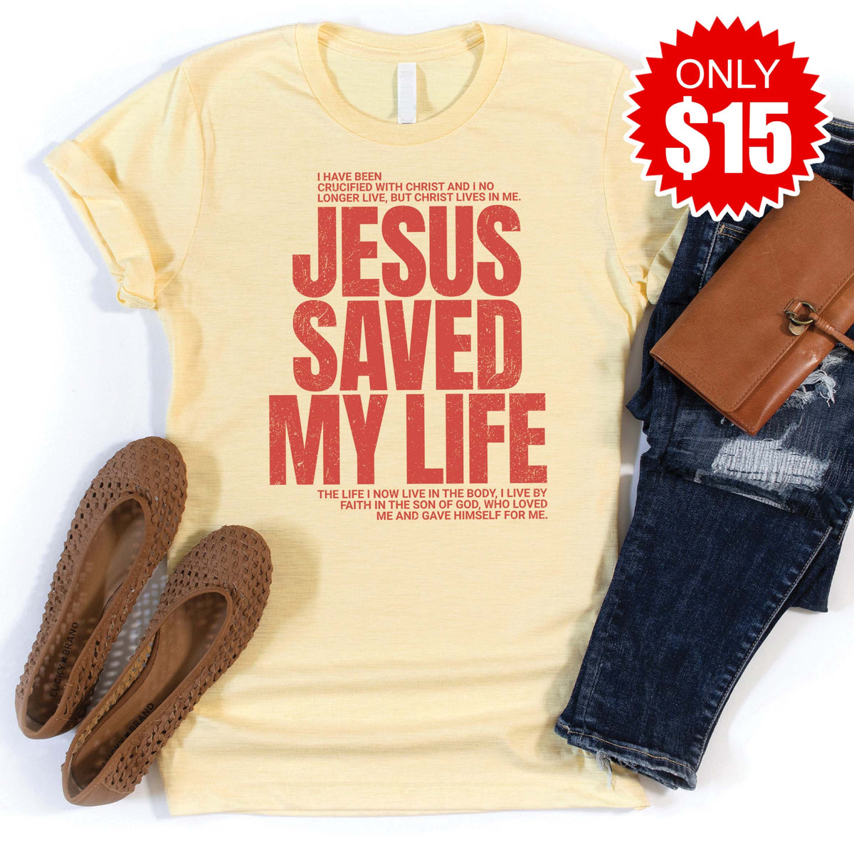 Jesus Saved My Life Tee - Heather French Vanilla - 15