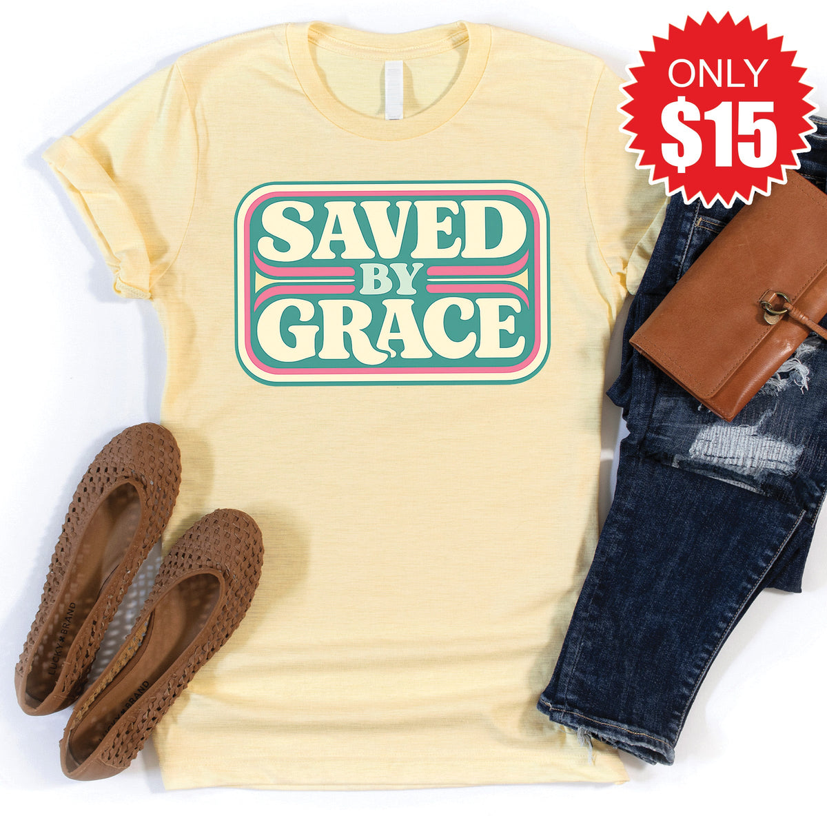 Saved By Grace Tee - Heather French Vanilla - 15 product image 1