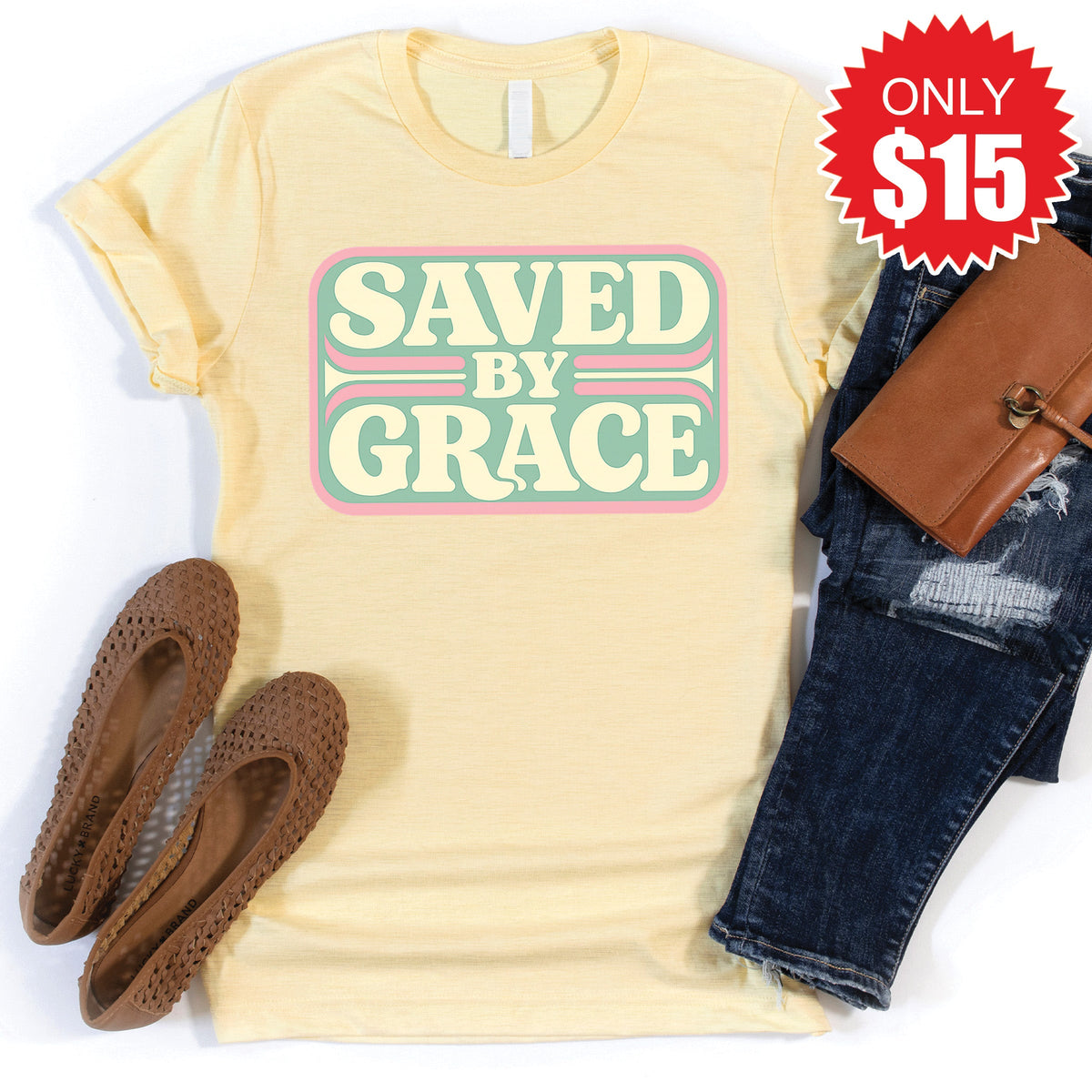 Saved By Grace Tee - Heather French Vanilla - 15 product image 1