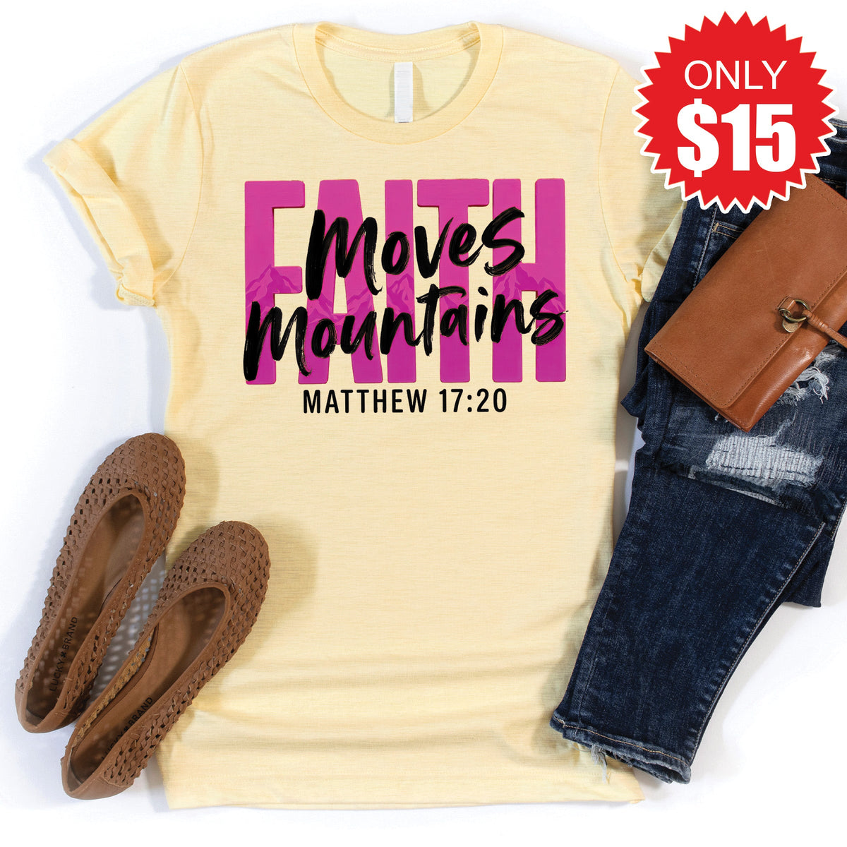 Faith Moves Mountains Tee - Heather French Vanilla - 15 product image 1