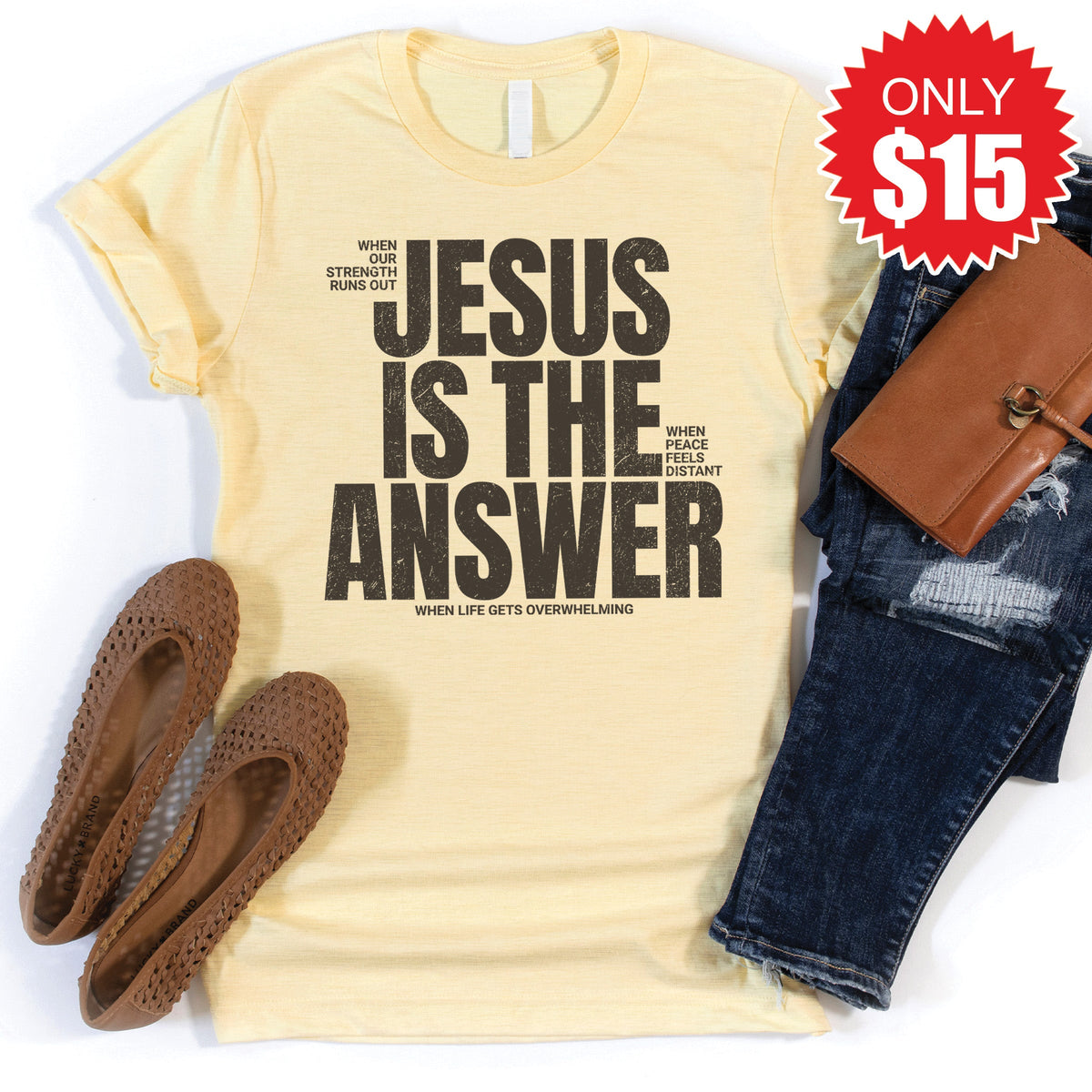 Jesus Is The Answer Tee - Heather French Vanilla - 15 product image 1