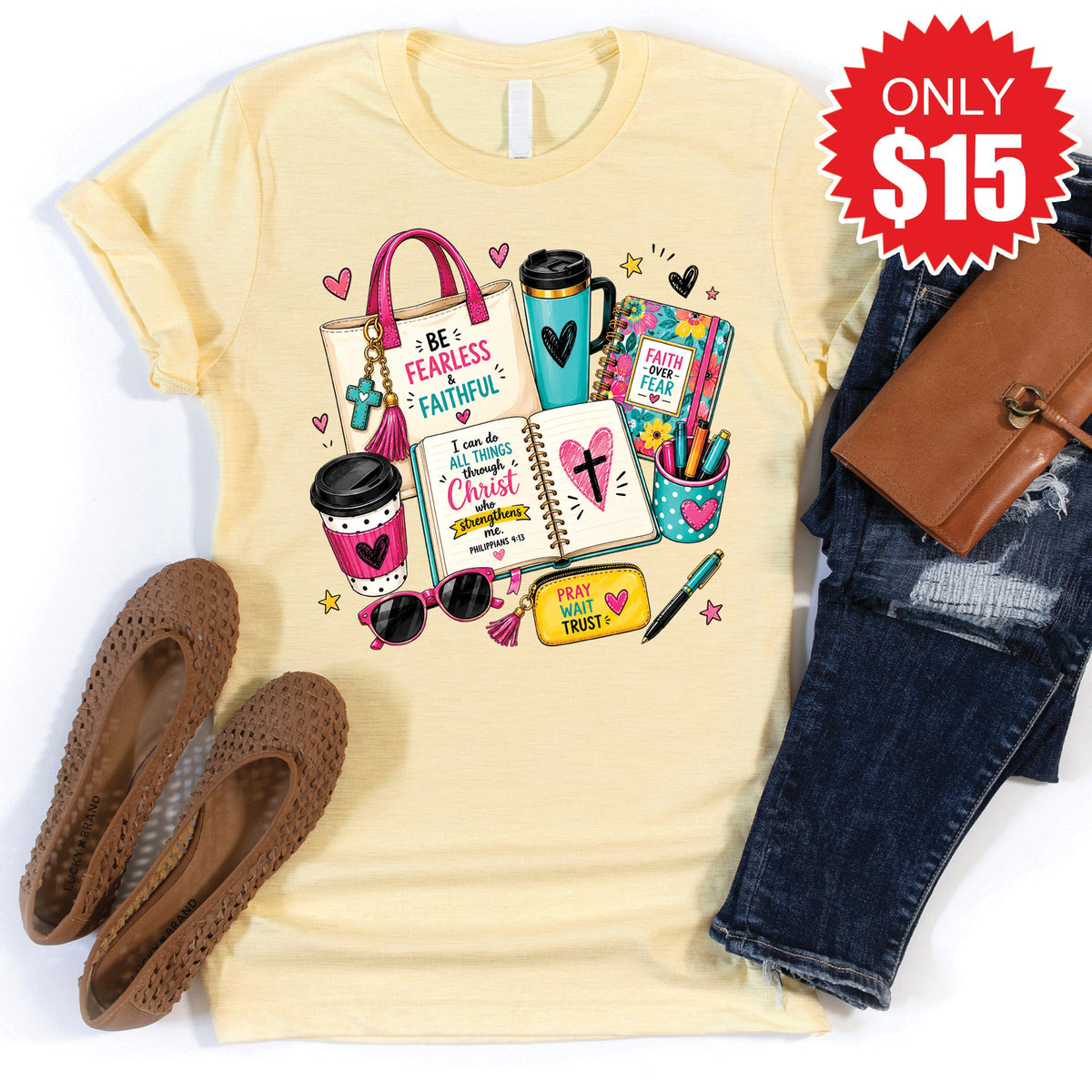 Be Fearless and Faithful Tee - Heather French Vanilla - 15 product image 1