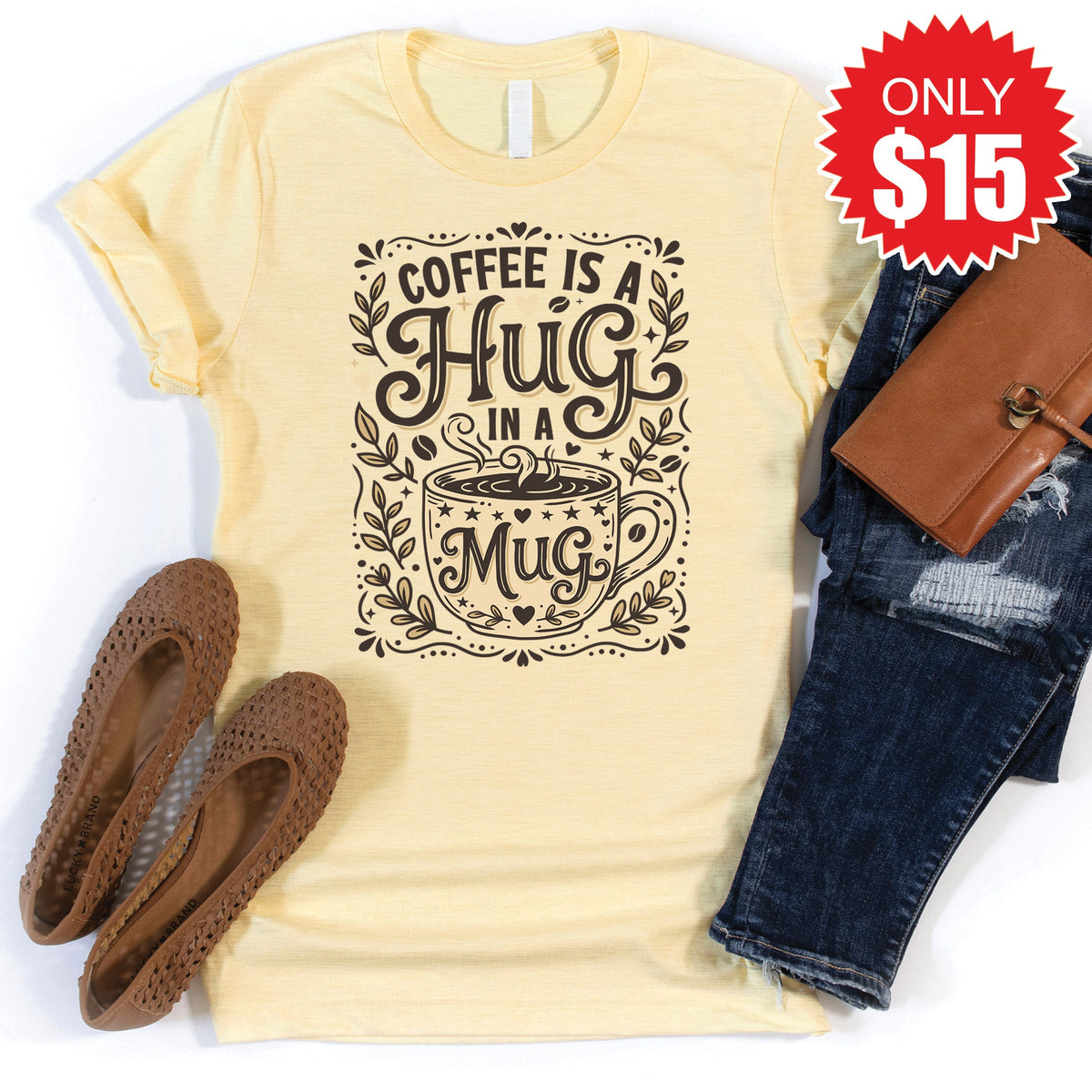Mug Hug Tee - Heather French Vanilla - 15