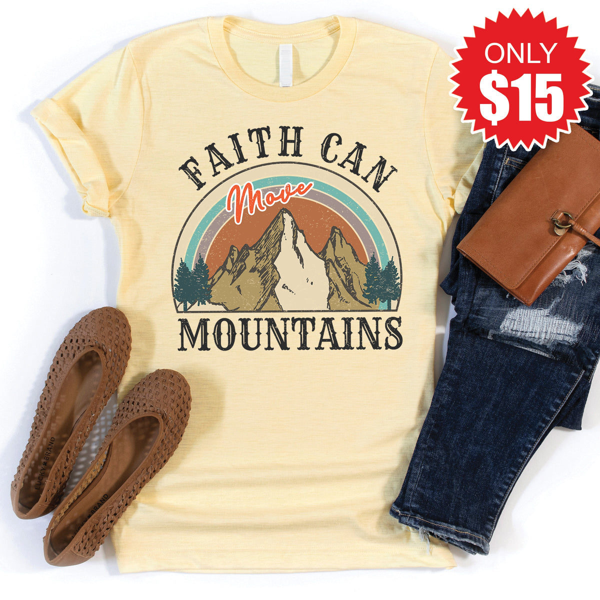Faith Can Move Mountains Tee - Heather French Vanilla - 15 product image 1