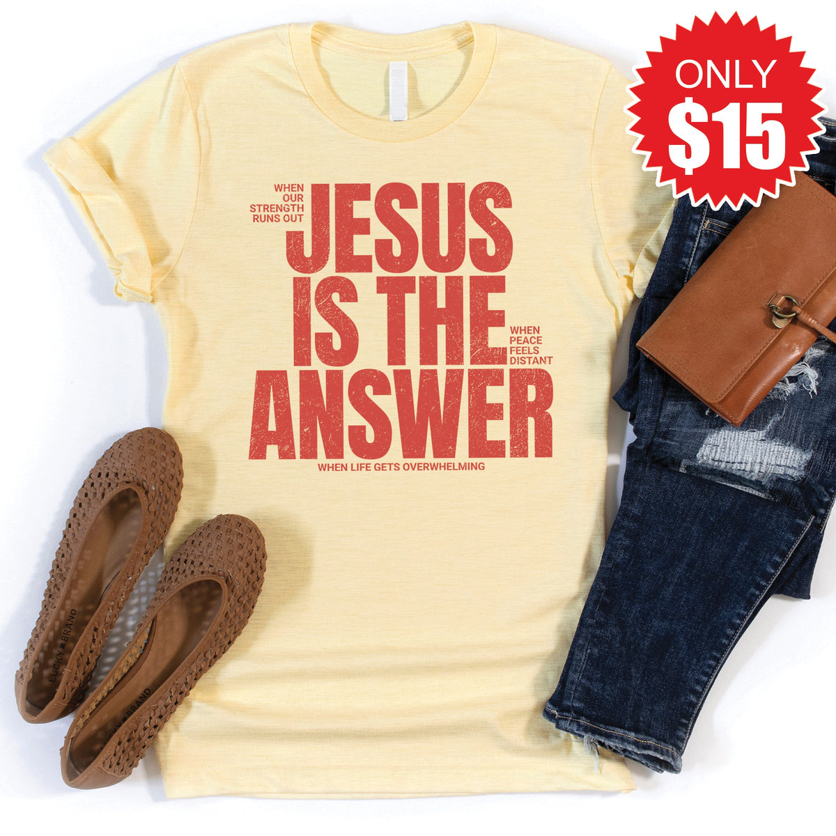 Jesus Is The Answer Tee - Heather French Vanilla - 15 product image 1