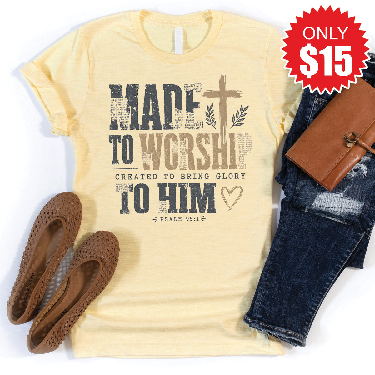 Made To Worship Tee - Heather French Vanilla - 15 product image 1