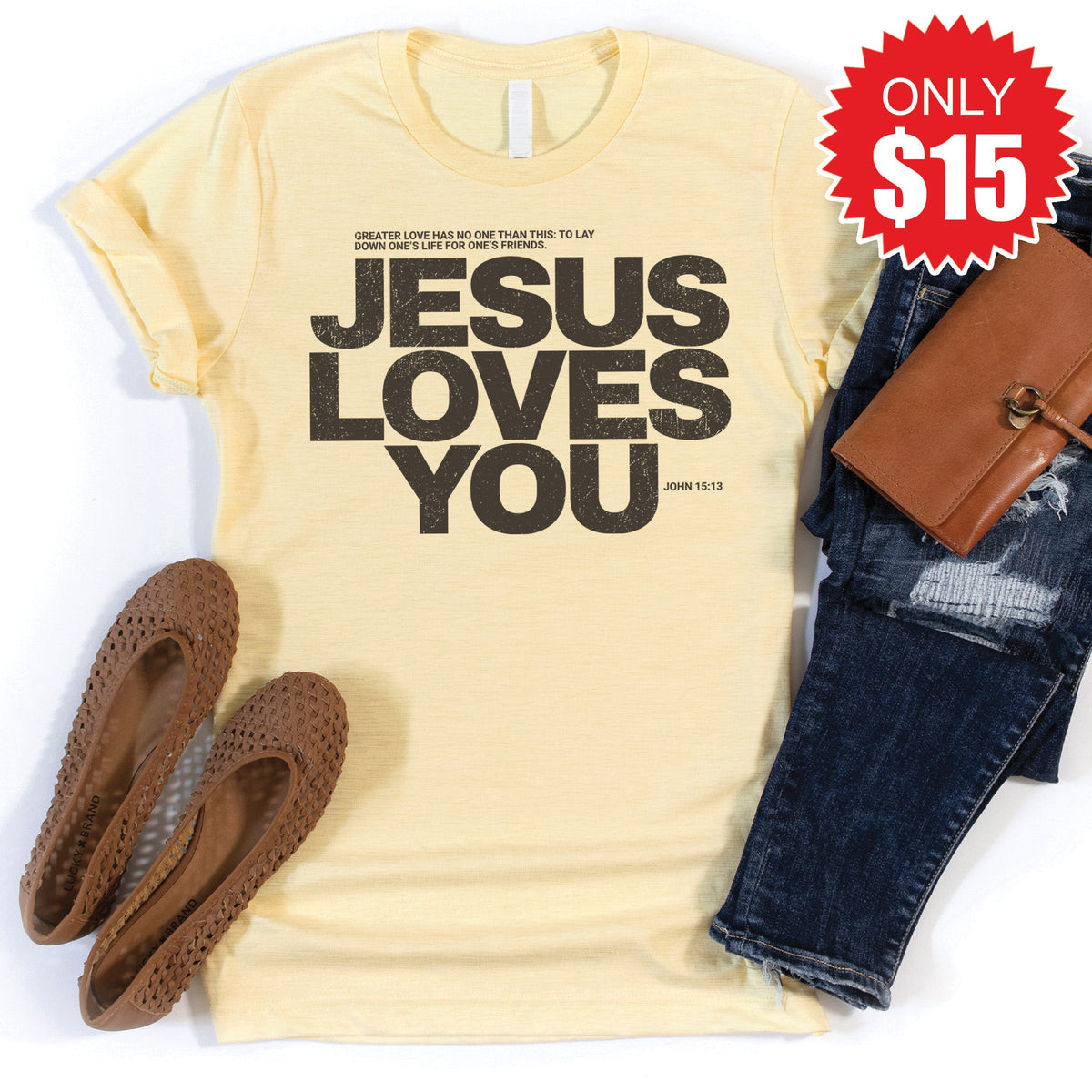 Jesus Loves You Tee - Heather French Vanilla - 15 product image 1