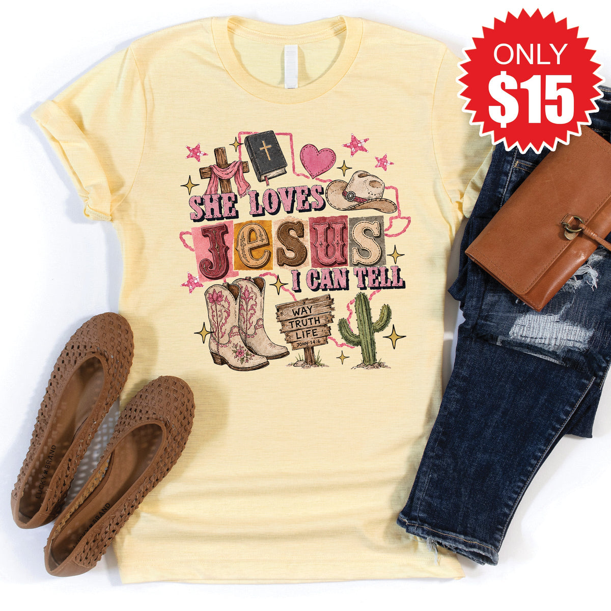 She Loves Jesus Tee - Heather French Vanilla - 15 product image 1