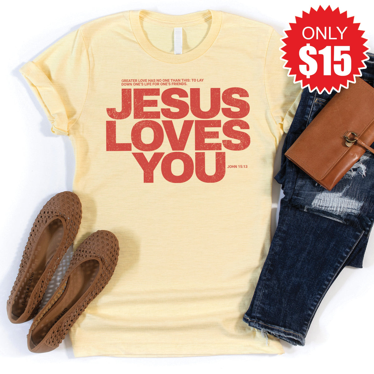 Jesus Loves You Tee - Heather French Vanilla - 15 product image 1