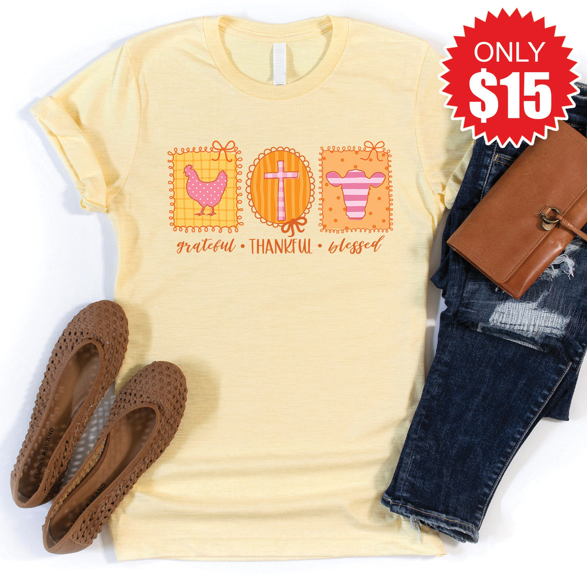 Grateful Thankful Blessed Tee - Heather French Vanilla - 15 product image 1