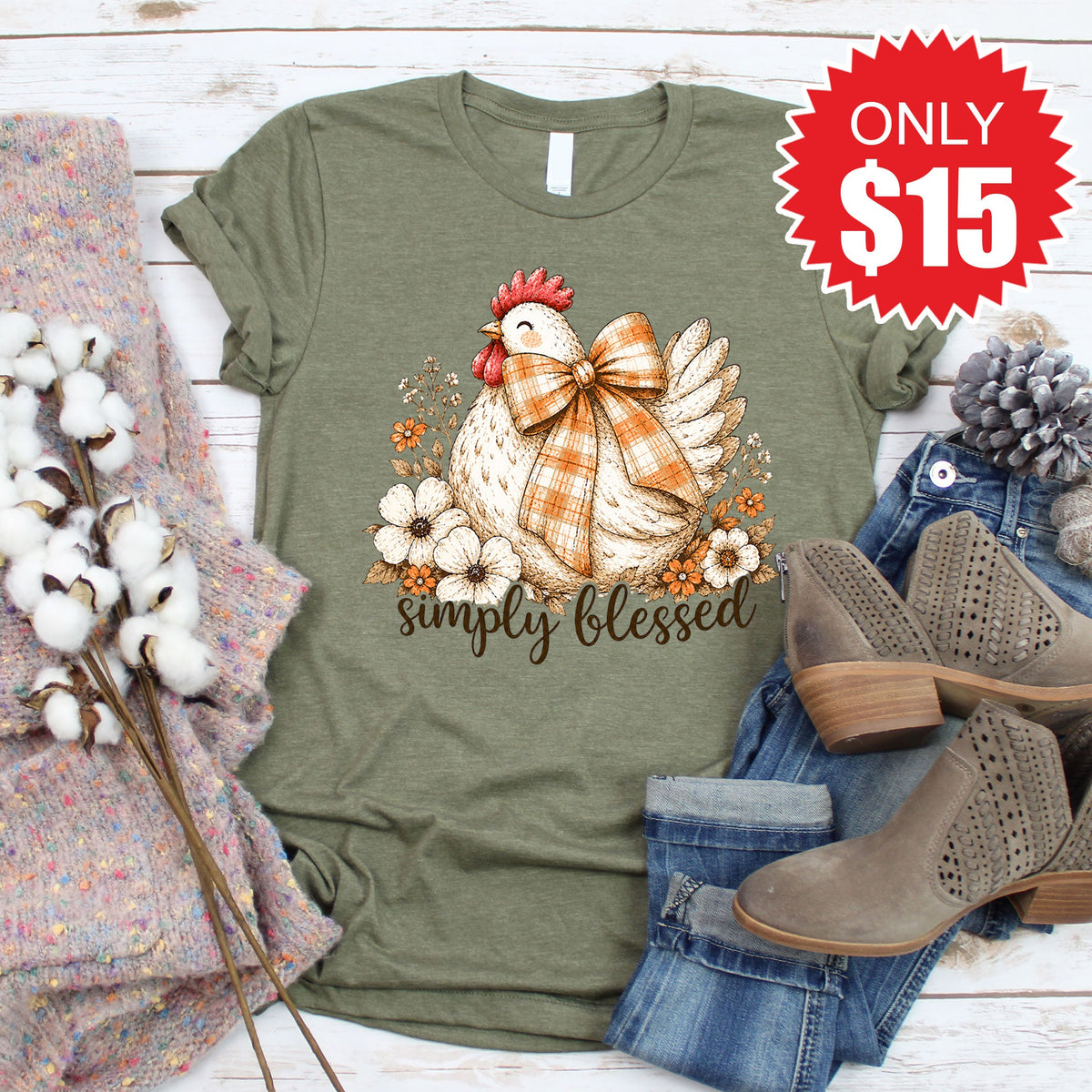Simply Blessed Tee - Heather Olive - 15 product image 1