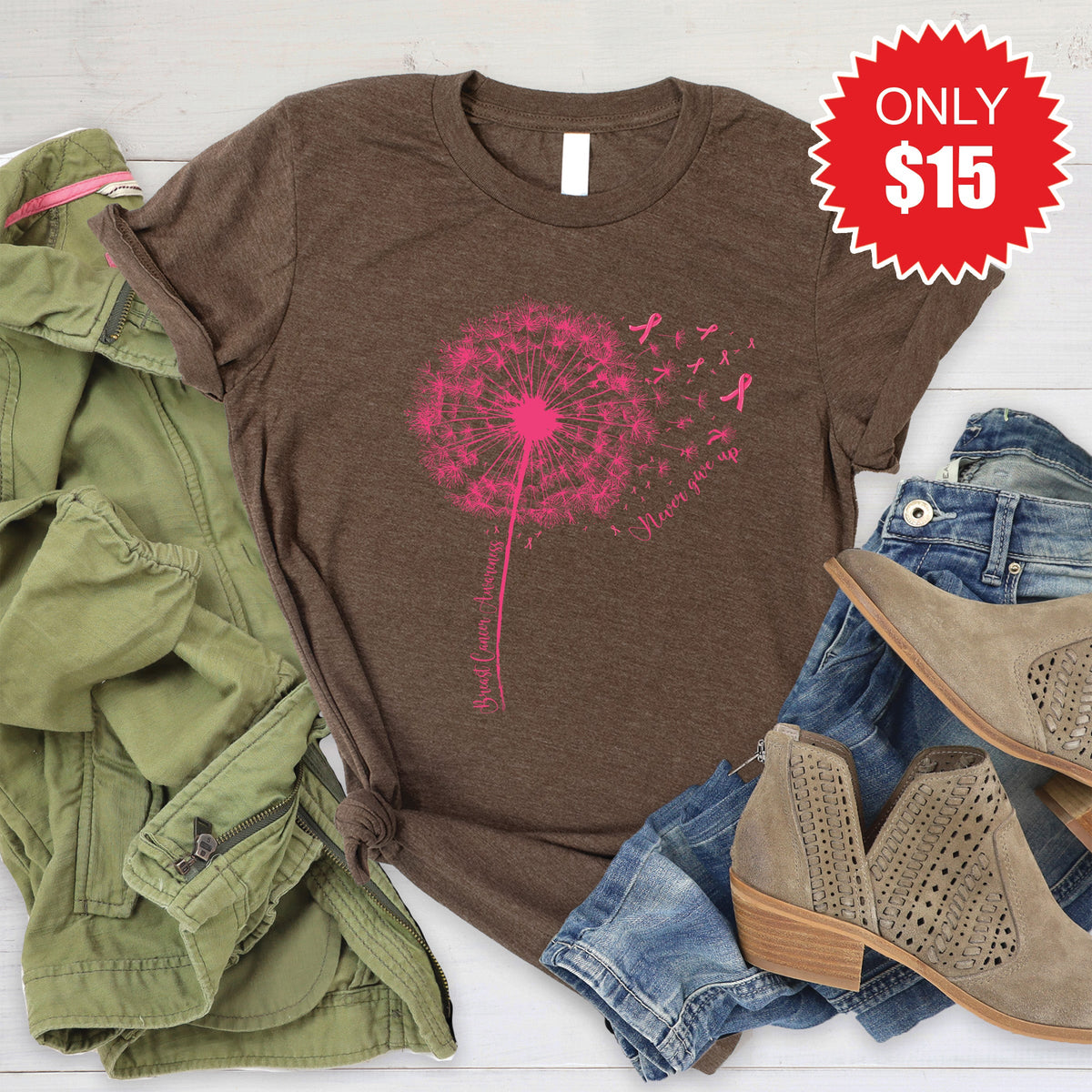 Never Give Up Tee - Heather Brown - 15 product image 1