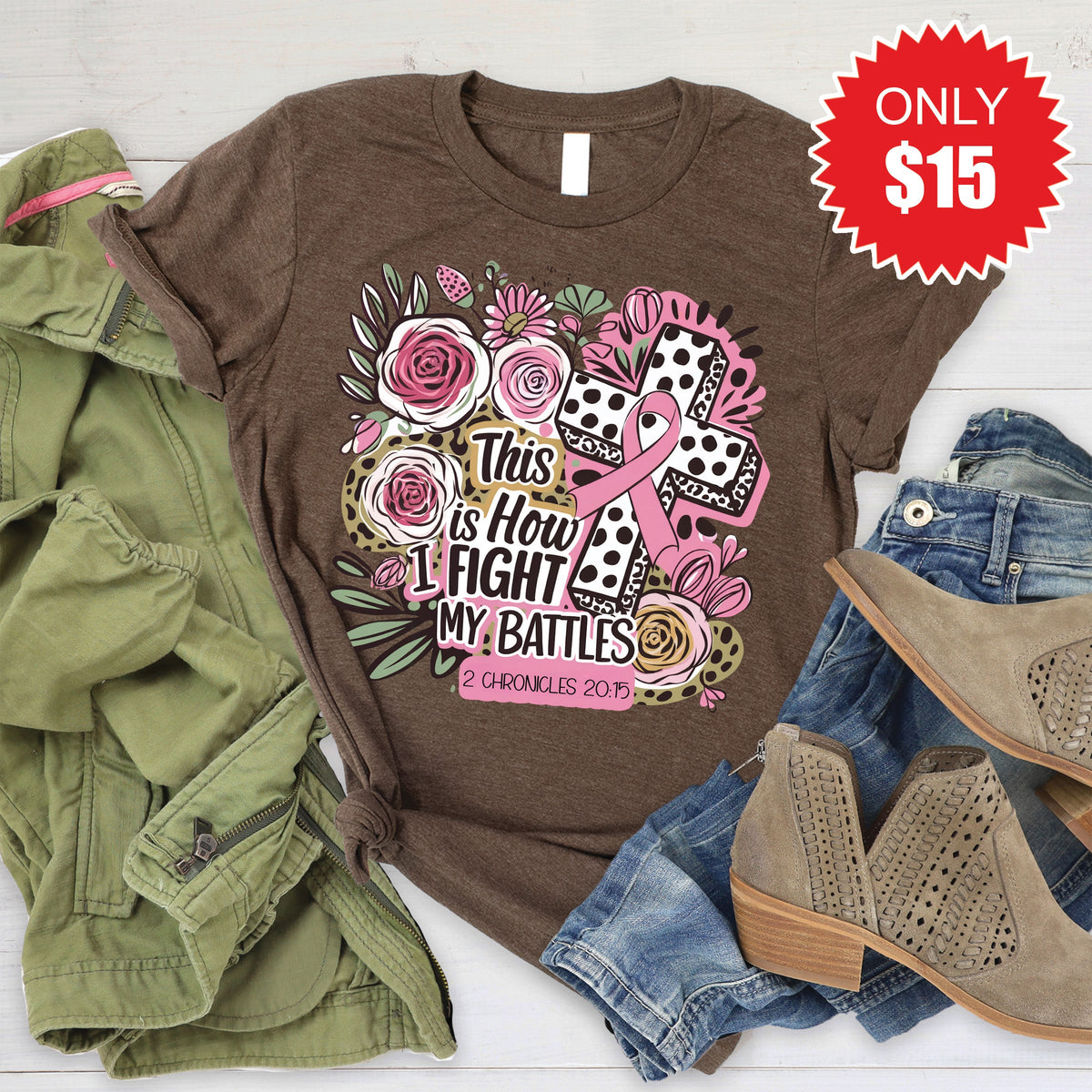 Fight My Battles Tee - Heather Brown - 15 product image 1