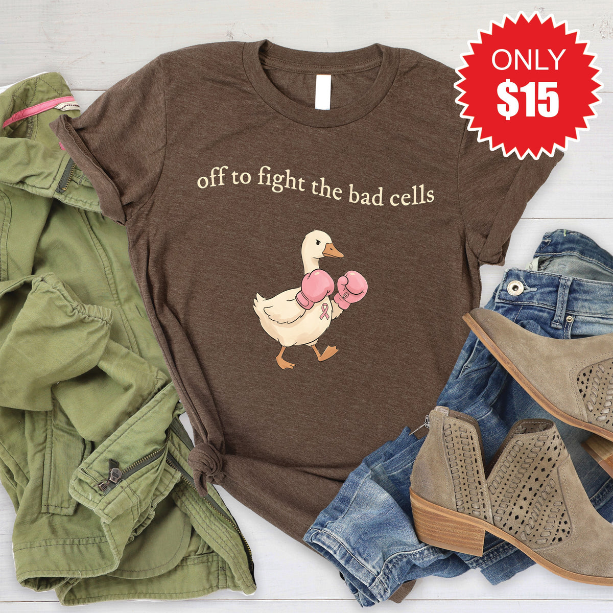 Fight The Bad Cells Tee - Heather Brown - 15 product image 1
