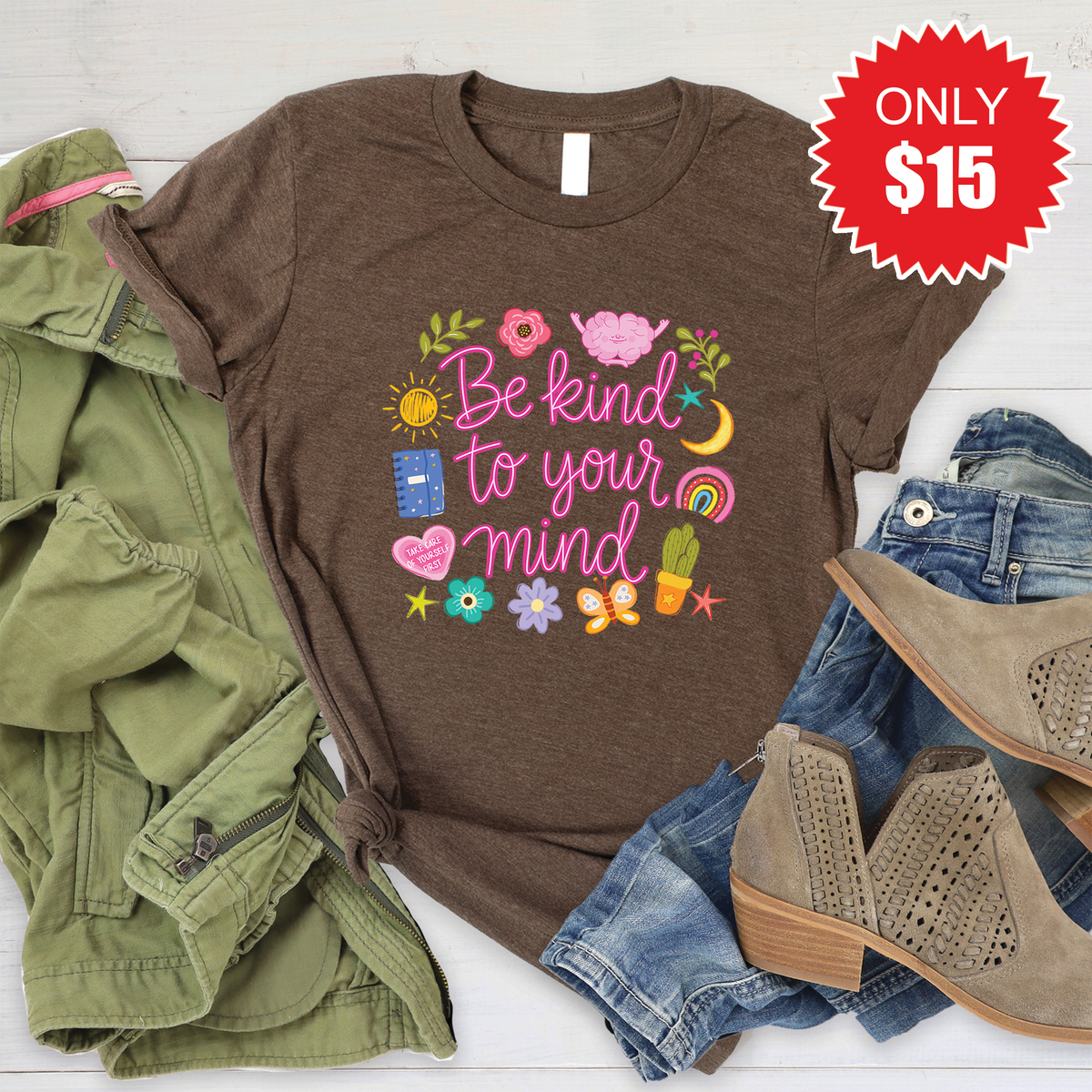 Be Kind To Your Mind Tee - Heather Brown - 15 product image 1