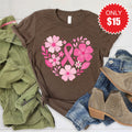 Pink Ribbon Floral Tee - Heather Brown - 15 product image 1