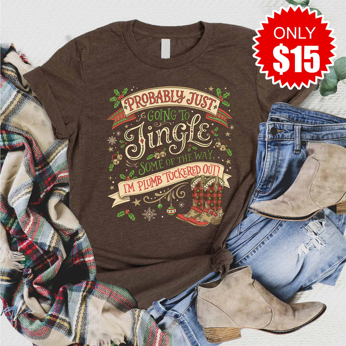 Jingle Some Boots Tee - Heather Brown - 15 product image 1