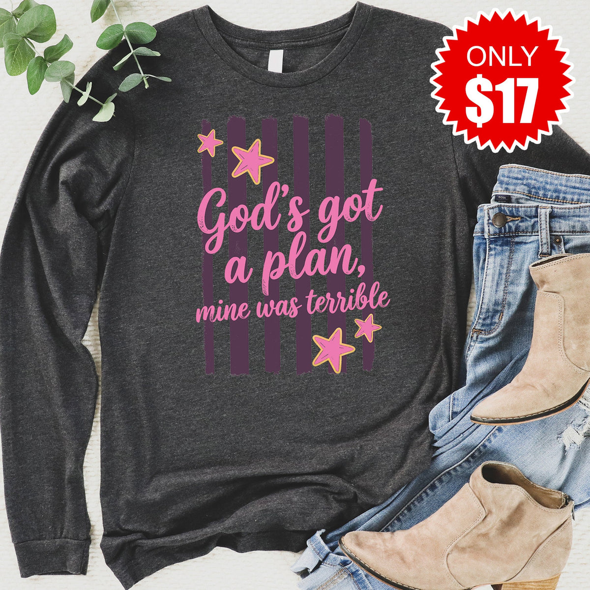 God's Got A Plan Long Sleeve - Heather Charcoal - 17 product image 1