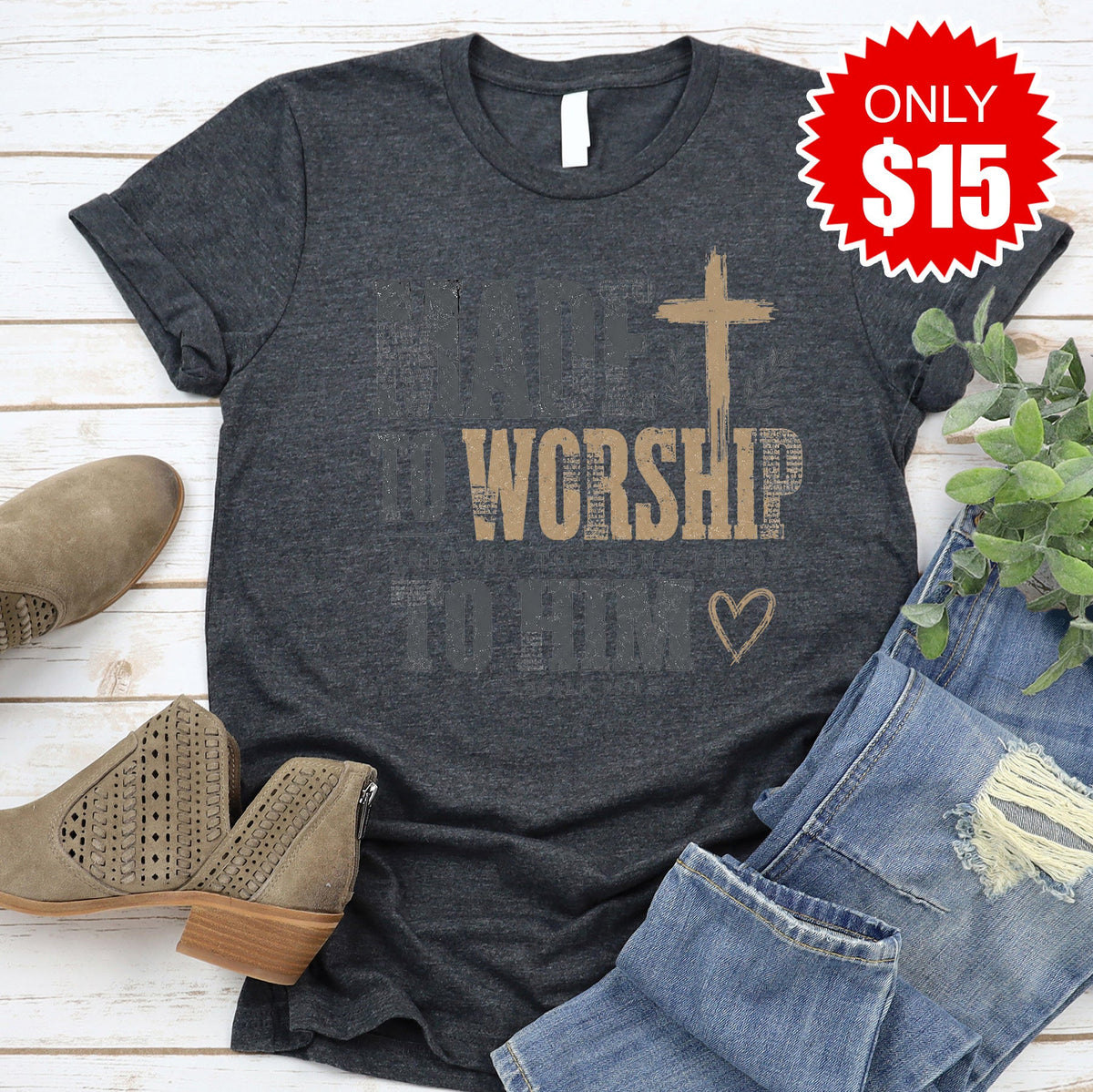 Made To Worship Tee - Heather Charcoal - 15 product image 1