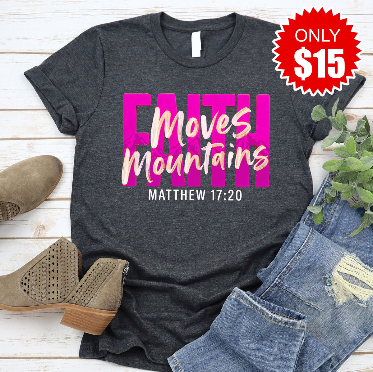 Faith Moves Mountains Tee - Heather Charcoal - 15 product image 1