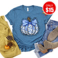 Blue Floral Pumpkin Tee - Heather Deep Teal - 15 product image 1