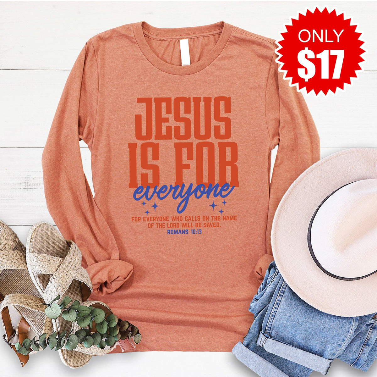 Jesus Is For Everyone Long Sleeve - Heather Terracotta - 17 product image 1